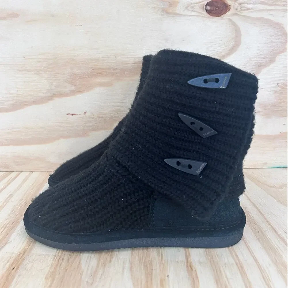 Bearpaw - Knit Tall Fold Over - Winter Boots - Black - Women's - 7